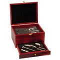 Rosewood Finish 5-Piece Wine Tool Set w/2 Glasses